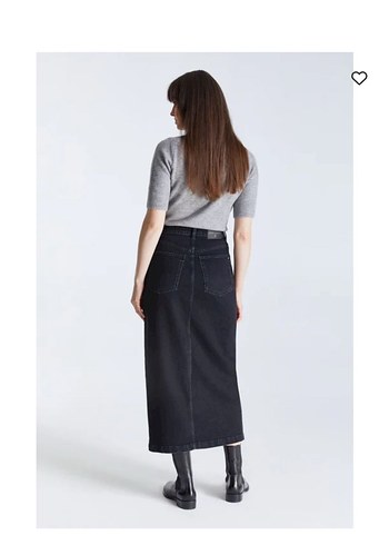 Gri Midi Denim Etek - Görsel 4