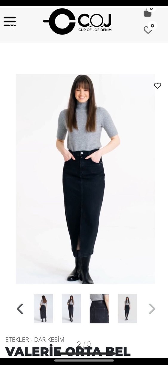 Gri Midi Denim Etek - Görsel 2