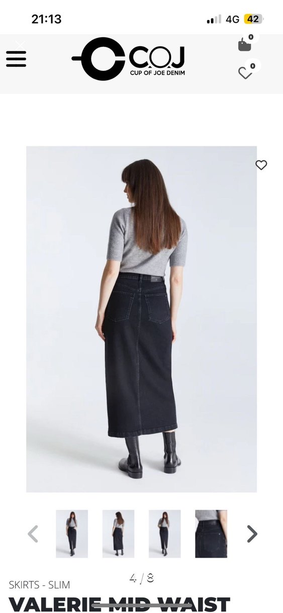 Gri Midi Denim Etek - Görsel 4