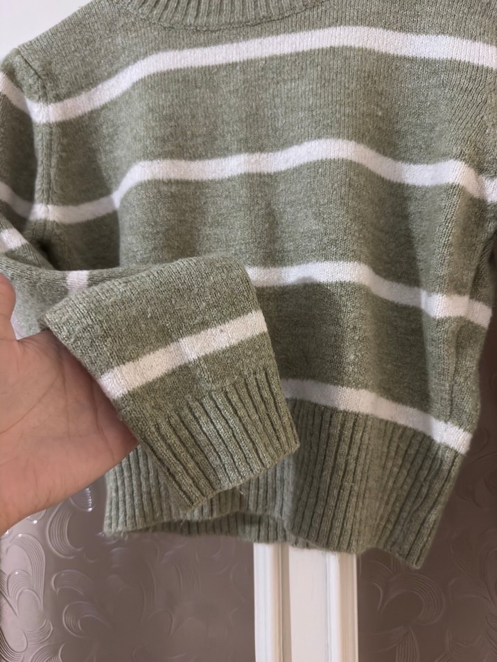 Çizgili, Uzun Kollu, Triko Kadın Kazak - Görsel 3
