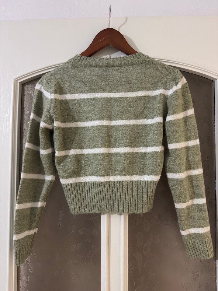 Çizgili, Uzun Kollu, Triko Kadın Kazak - Görsel 4