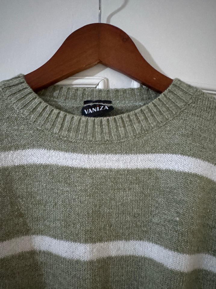 Çizgili, Uzun Kollu, Triko Kadın Kazak - Görsel 2