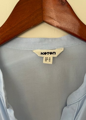 38 Beden Mavi Keten Düğmeli Uzun Kollu Gömlek