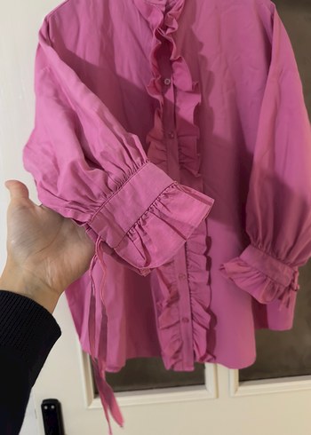 Pembe Fırfırlı Kadın Gömlek - Görsel 3