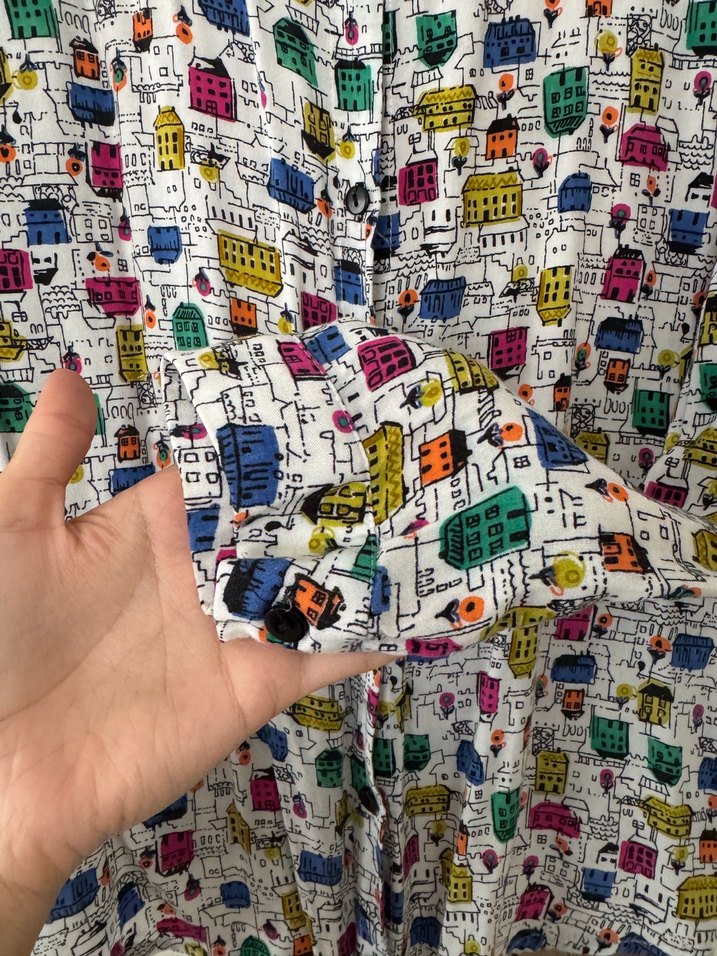 Renkli Baskılı, Düğmeli Kadın Gömlek - Görsel 2