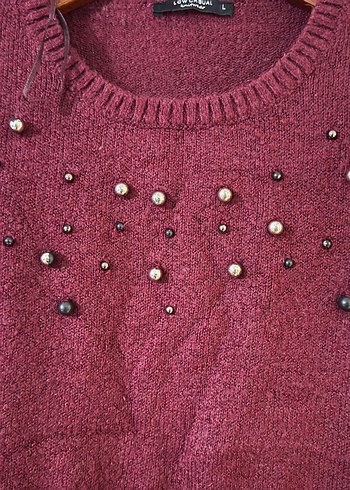 Bordo Boncuk Detaylı Kadın Triko Kazak - Görsel 4