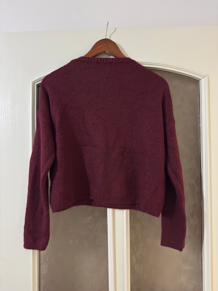 Bordo Boncuk Detaylı Kadın Triko Kazak - Görsel 2