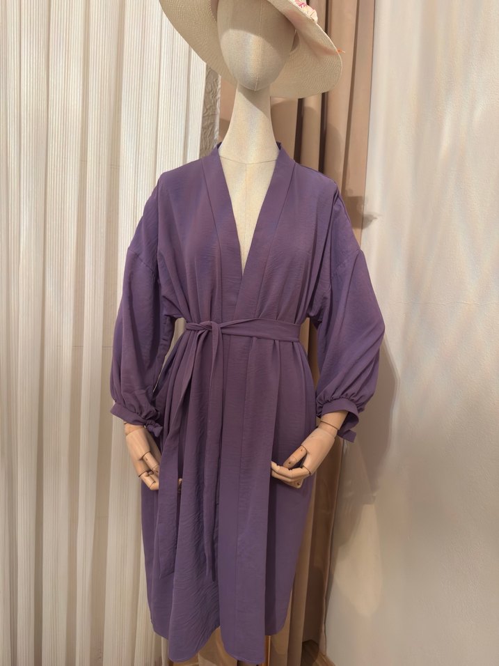Mor Uzun Kollu Kadın Kimono - Görsel 2