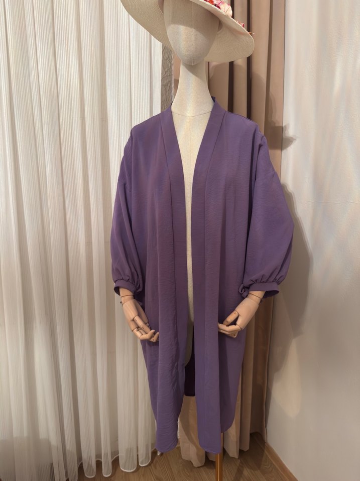 Mor Uzun Kollu Kadın Kimono - Görsel 5