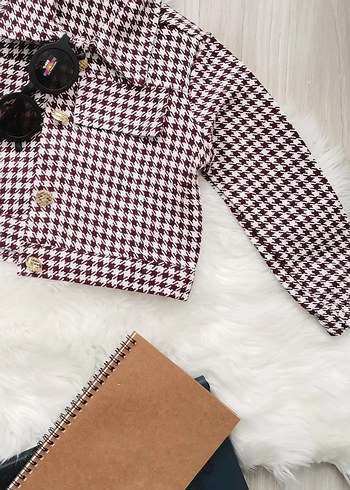 Kız Çocuk Ekose Düğmeli Bolero Ceket - Görsel 5