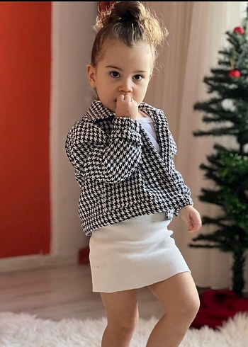 Kız Çocuk Ekose Düğmeli Bolero Ceket - Görsel 2