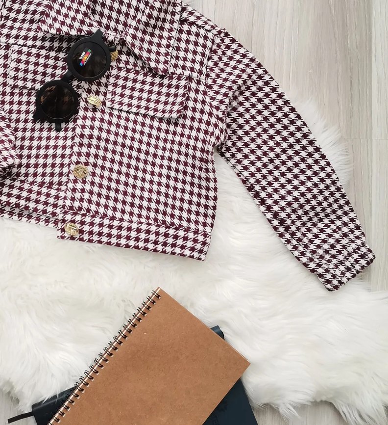 Kız Çocuk Ekose Düğmeli Bolero Ceket - Görsel 5