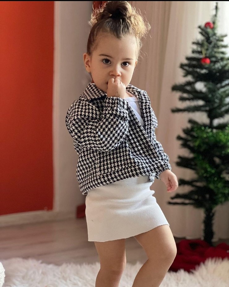 Kız Çocuk Ekose Düğmeli Bolero Ceket - Görsel 2