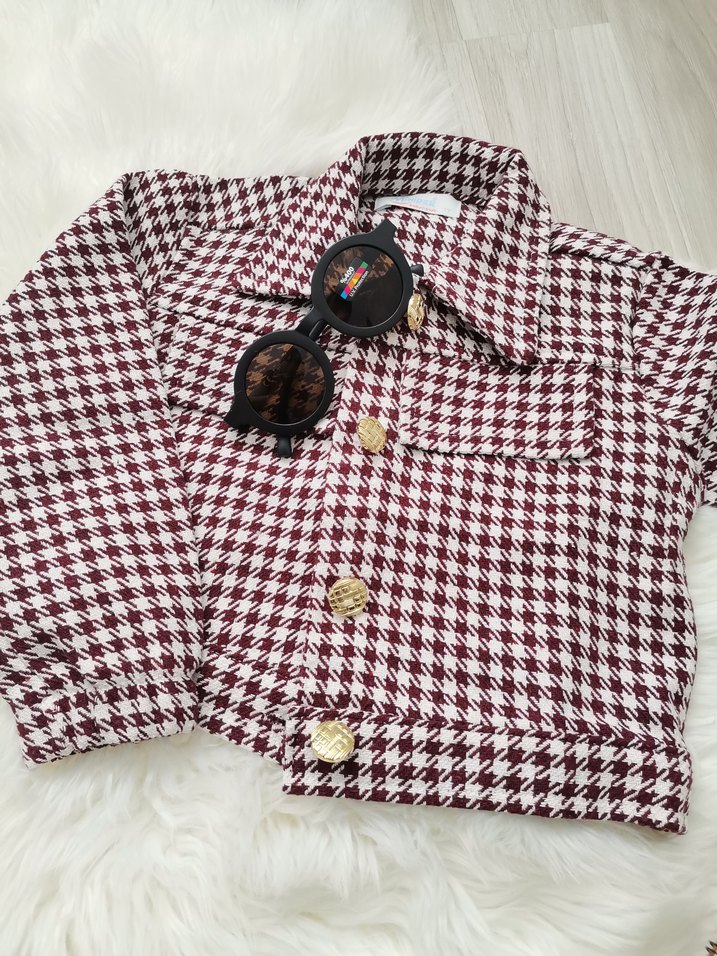 Kız Çocuk Ekose Düğmeli Bolero Ceket - Görsel 3