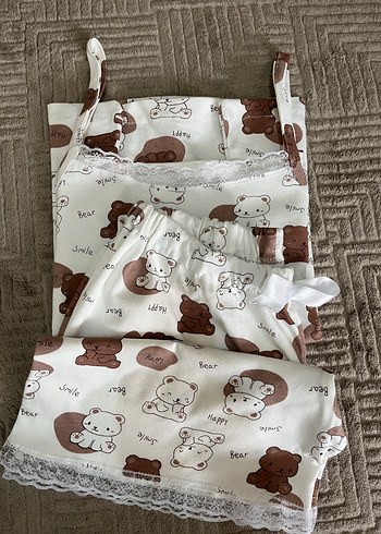Ayıcık Desenli Kahverengi Kadın Pijama Takımı