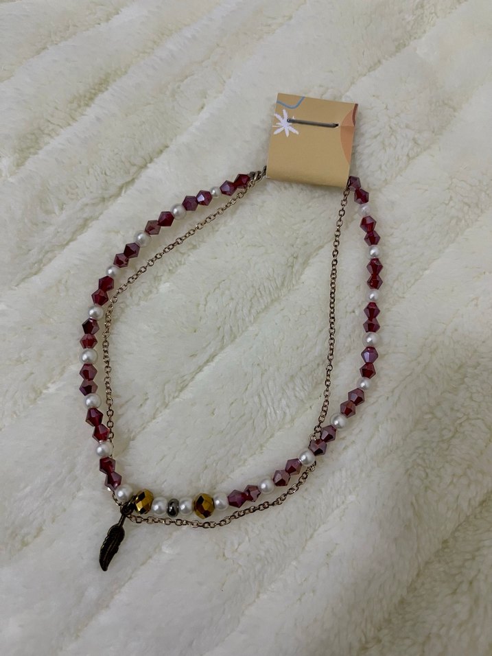 Bordo Boncuklu Bohem Halhal - Görsel 4