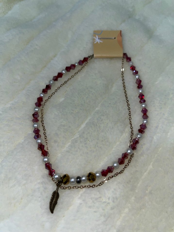 Bordo Boncuklu Bohem Halhal - Görsel 2