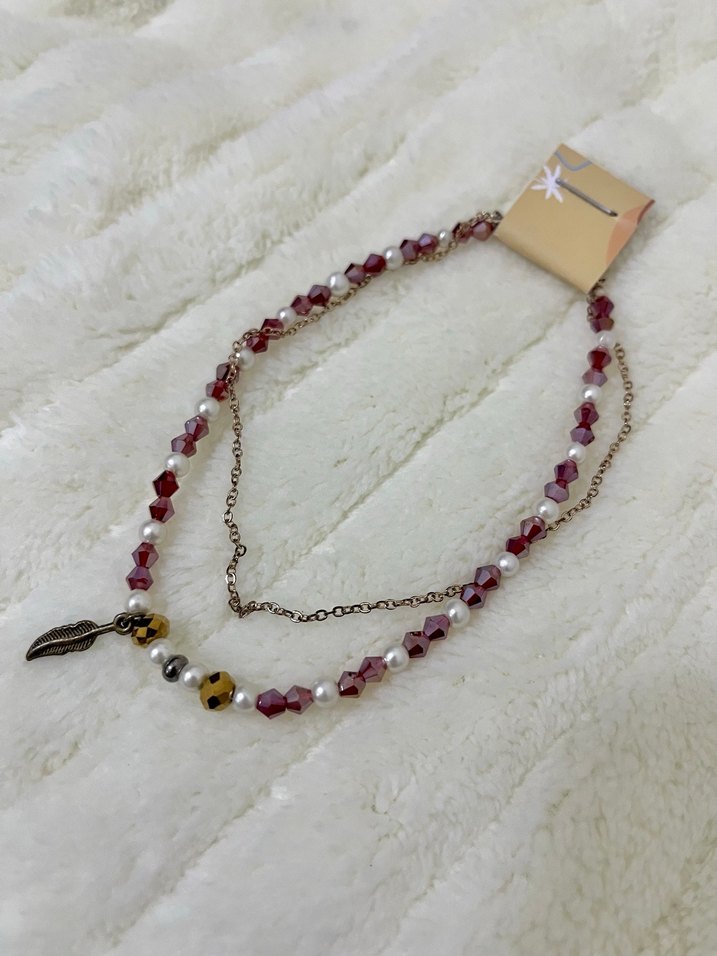 Bordo Boncuklu Bohem Halhal - Görsel 3