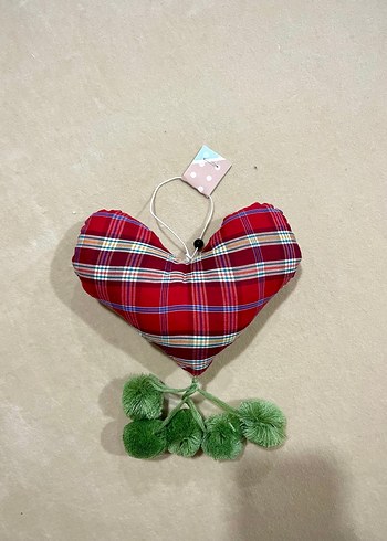 Kırmızı Ekose Kalp Kapı Süsü Yeşil Ponponlu - Görsel 8