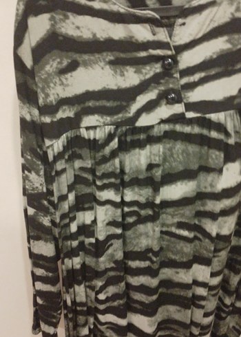 Diğer Gri Zebra Desenli Bohem Uzun Elbise