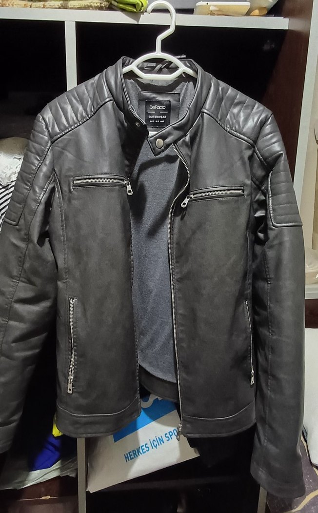 Siyah Kadın Deri Biker Ceket - Görsel 2