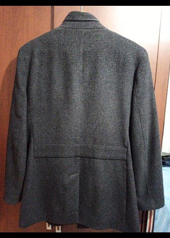 Düğmeli Gri Erkek Yün Kaban - Görsel 7