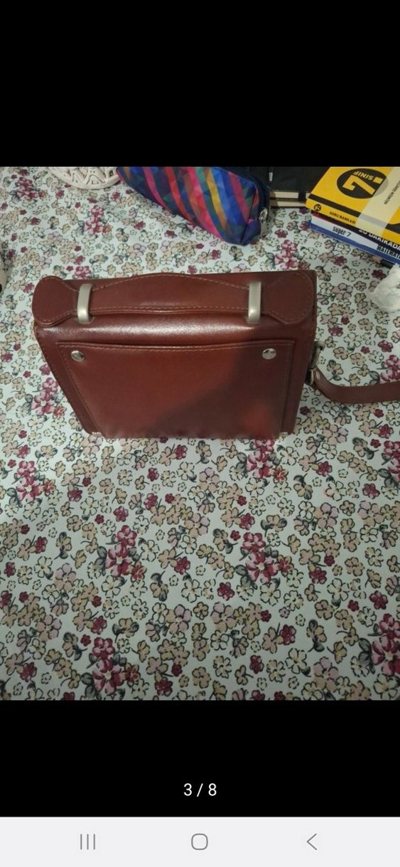 Kahverengi Deri Tokalı Vintage Kadın Portföy Çanta - Görsel 3