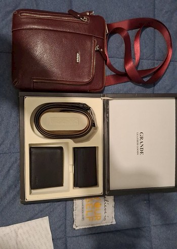 Bordo Modern Klasik Erkek Omuz Çantası ve Siyah Kemer Cüzdan Set - Görsel 5