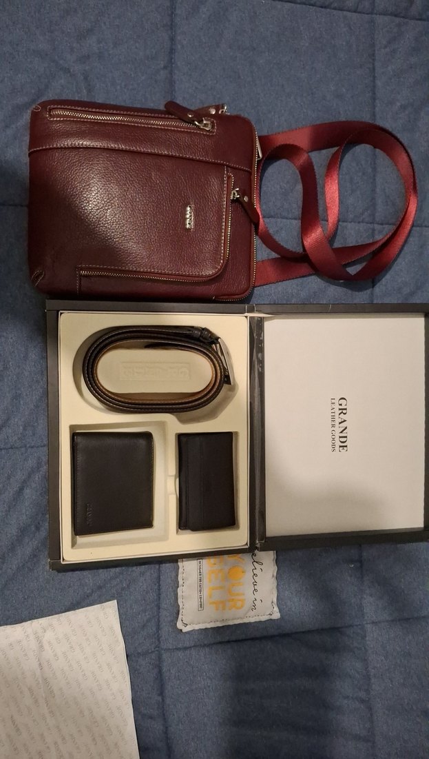 Bordo Modern Klasik Erkek Omuz Çantası ve Siyah Kemer Cüzdan Set - Görsel 5