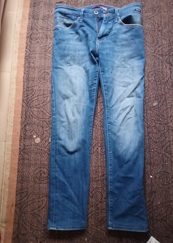 Düğmeli Mavi Bol Kesim Midi Kot Pantolon - Görsel 2