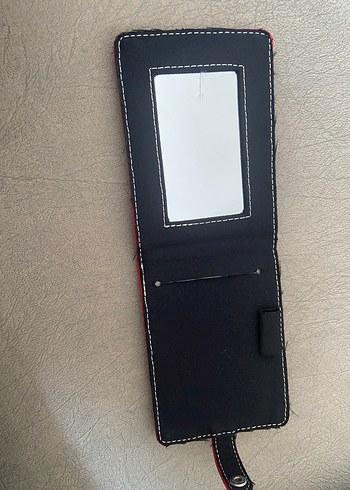 Kırmızı Deri Kadın Cüzdanı Velcro Kapamalı aynalı kartlık - Görsel 2