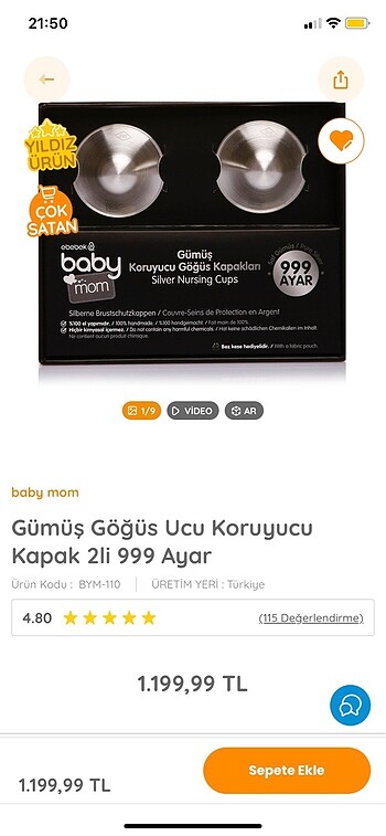 Baby Mom 999 Ayar Gümüş Göğüs Kapakları