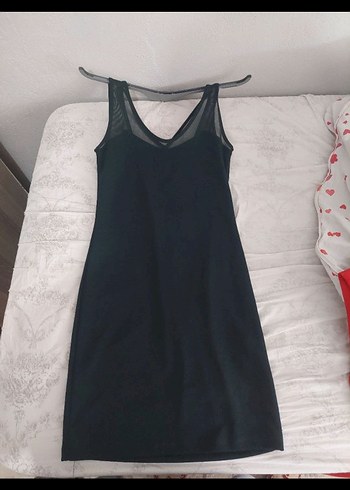 koyu yeşil V Yaka Kolsuz Elbise