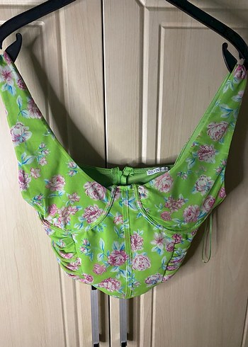 Çiçek Desenli Yeşil Mini Bustier