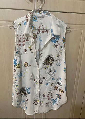 H&M Çiçek Desenli Beyaz Kolsuz Bluz