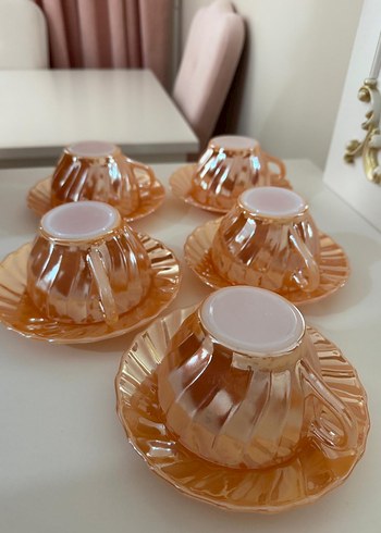 Parlak Bej Cam Fincan ve Tabak Seti - Görsel 3