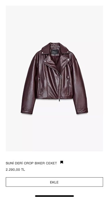 Zara marka orjinal yeni sezon suni deri crop bıker ceket