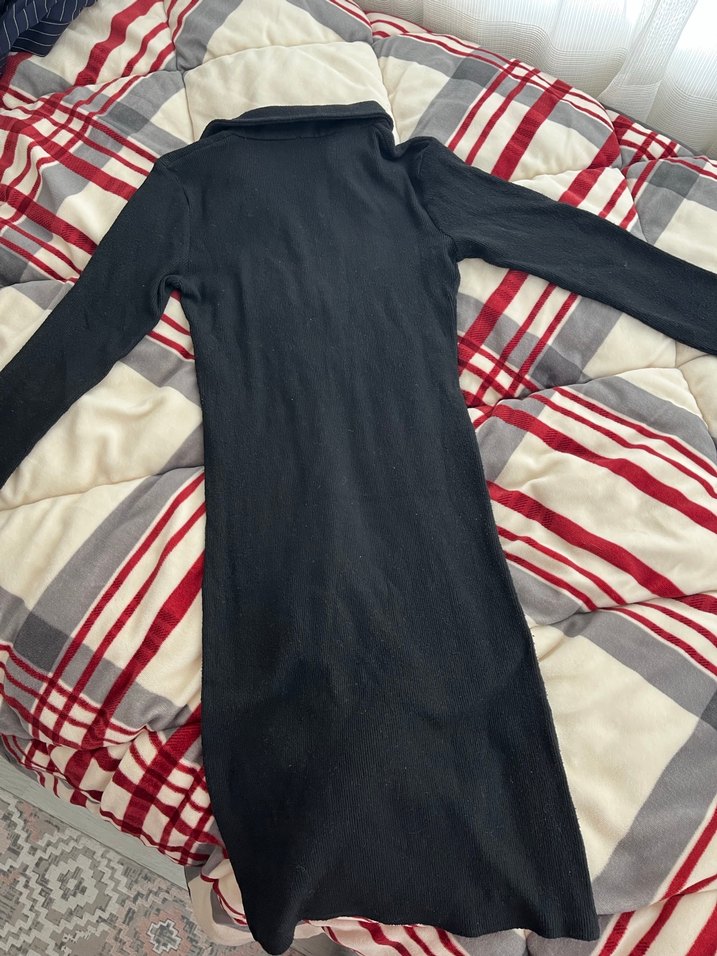 Kadın Siyah Uzun Fermuarlı Elbise - Görsel 2