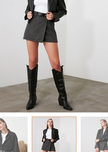 Gri Kemerli Mini şort Etek - Görsel 4