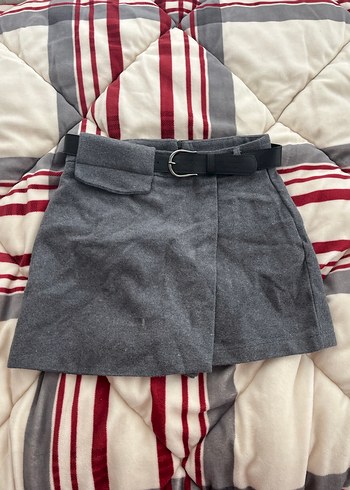 Gri Kemerli Mini şort Etek - Görsel 2