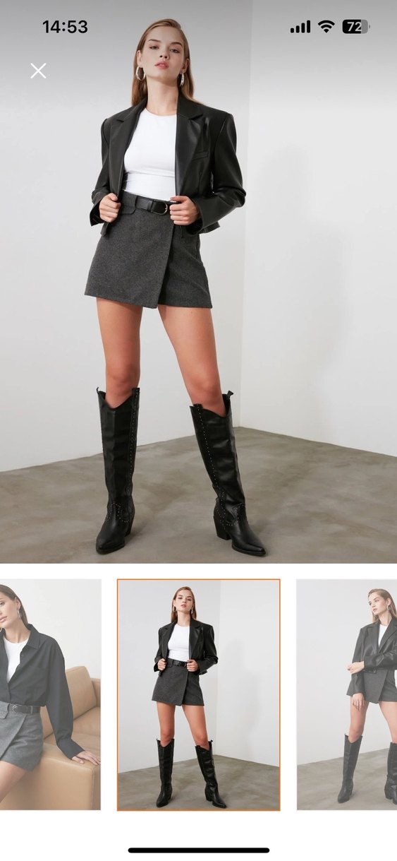 Gri Kemerli Mini şort Etek - Görsel 4