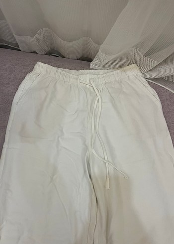 Beyaz Kadın Keten Salaş Pantolon - Görsel 2
