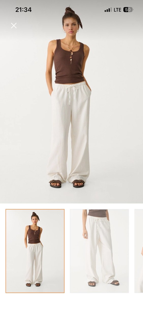 Beyaz Kadın Keten Salaş Pantolon - Görsel 5
