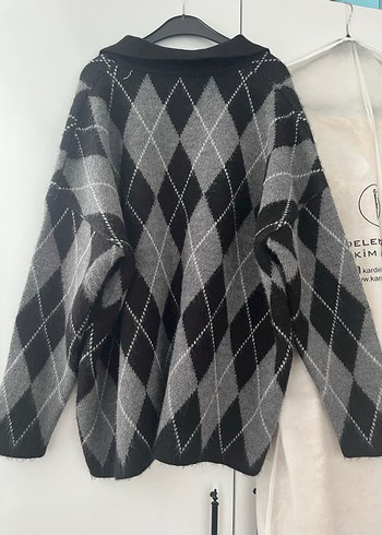 Gri Ekose V Yaka Örgü Kadın Kazak - Görsel 3