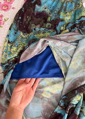 Bohem Tarz Turkuaz Uzun Bağlama Desenli Etek - Görsel 4