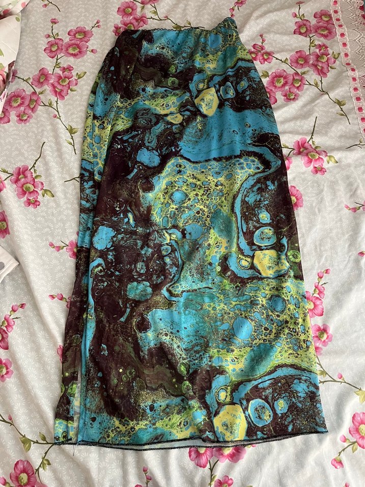 Bohem Tarz Turkuaz Uzun Bağlama Desenli Etek - Görsel 2