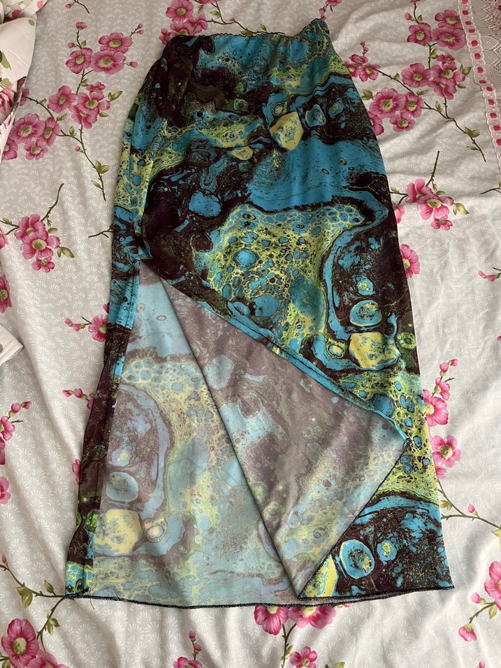 Bohem Tarz Turkuaz Uzun Bağlama Desenli Etek - Görsel 3