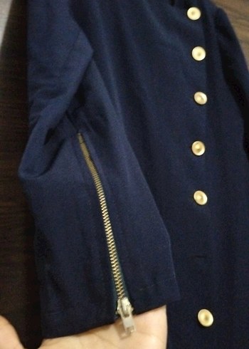 Düğmeli Lacivert Kadın Uzun Kaban - Görsel 2