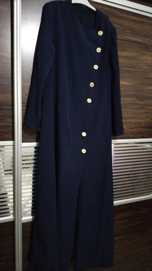 Düğmeli Lacivert Kadın Uzun Kaban - Görsel 3