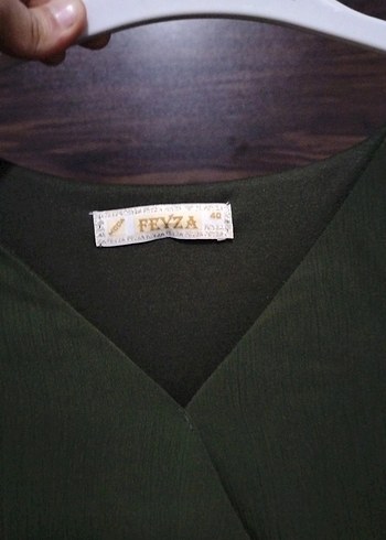 V yaka uzun kollu haki uzun elbise - Görsel 4